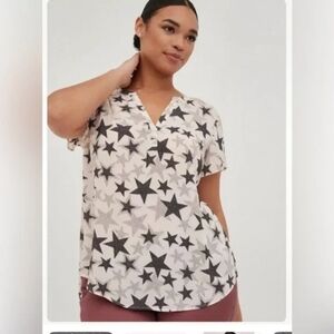 Torrid Georgette Hi-Low Popover Blouse‎ 5X Celestial Star Print Office Casual